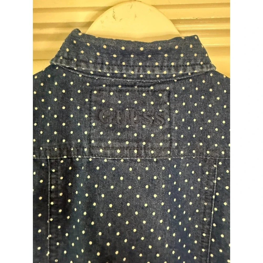 Girls Size 4 GUESS Polka Dot Blue Denim Red Button‎ Short Sleeve Dress Cowgirl